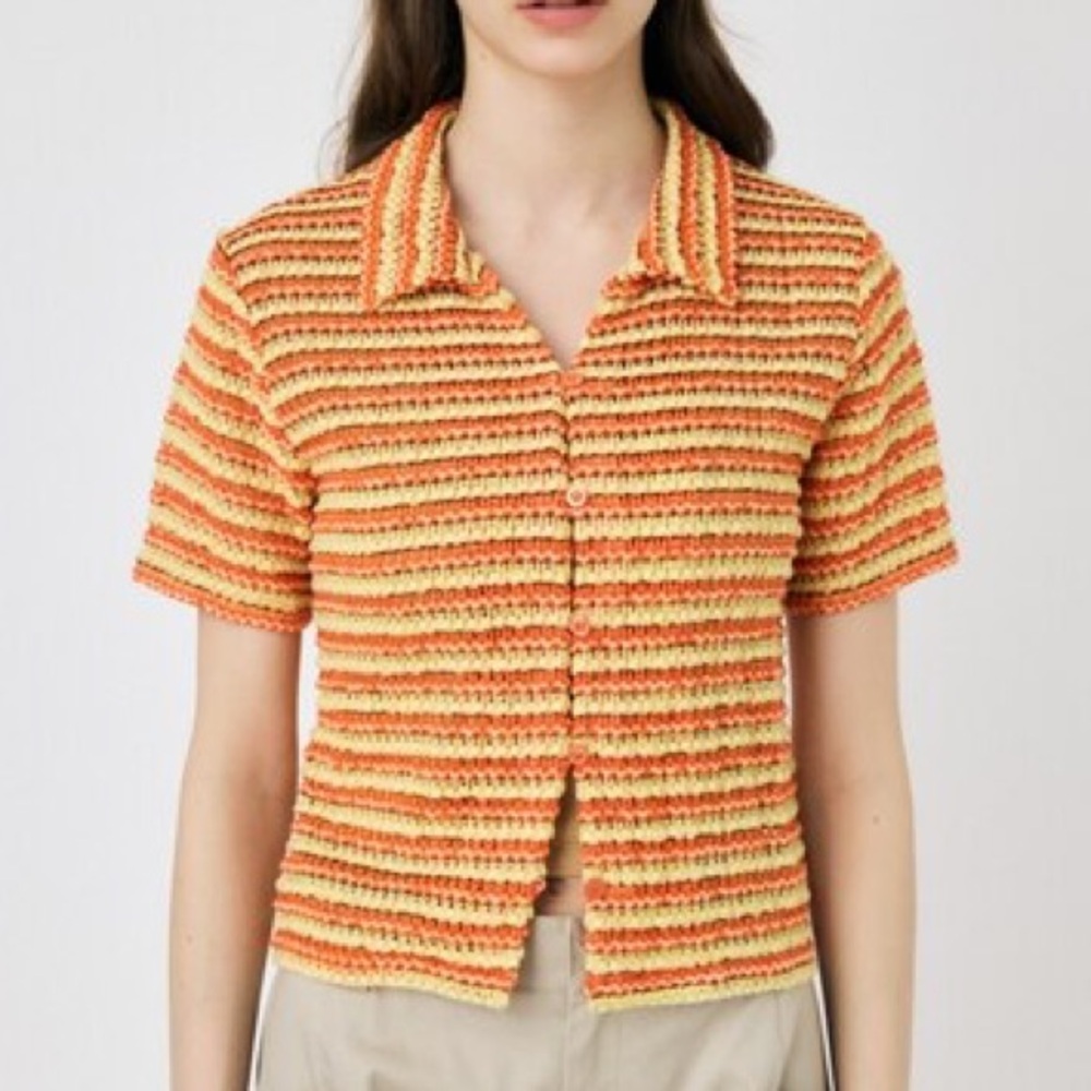 NWT Moussy Orange & Yellow Crochet Button down